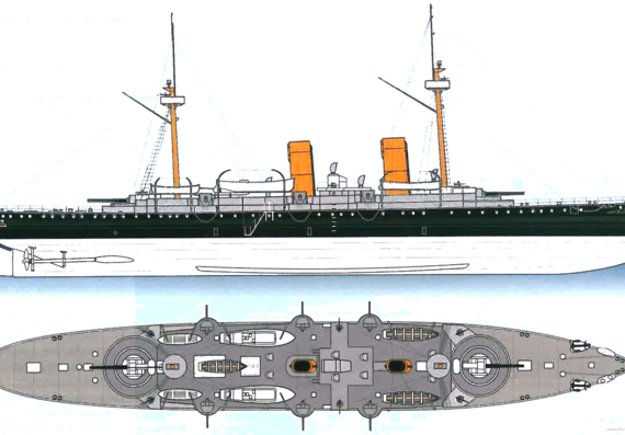 Cruiser Chile - ACH Esmeralda 1896 [Srmourned Cruiser] - drawings, dimensions, pictures